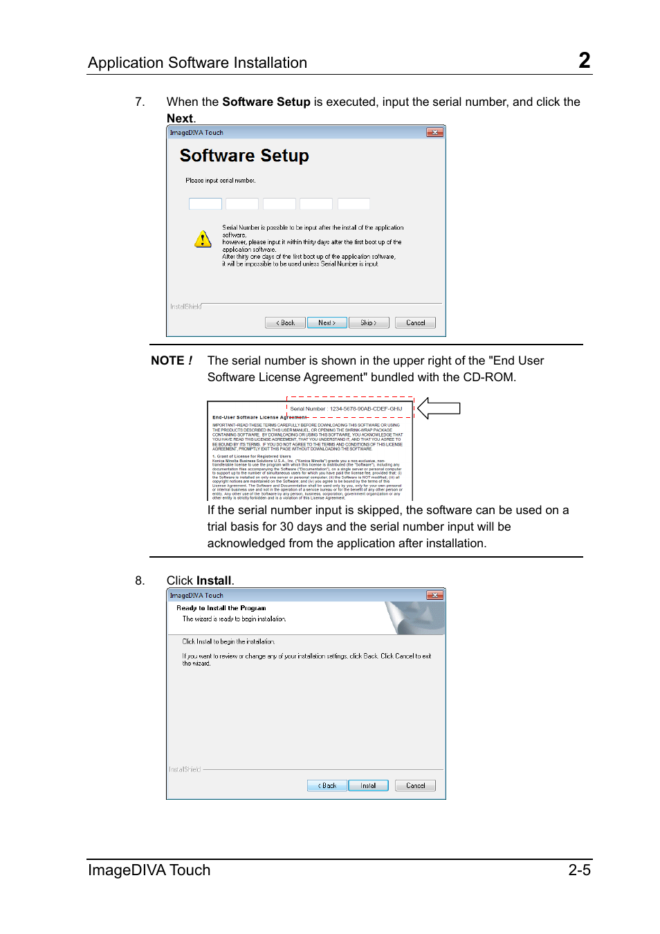 Application software installation, Imagediva touch 2-5 | Konica Minolta ScanDiva User Manual | Page 9 / 34