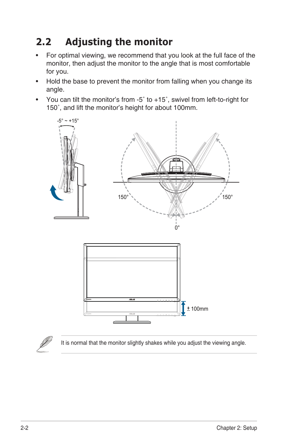 2 adjusting the monitor | Asus LCD MONITOR VG278 Series User Manual | Page 12 / 24