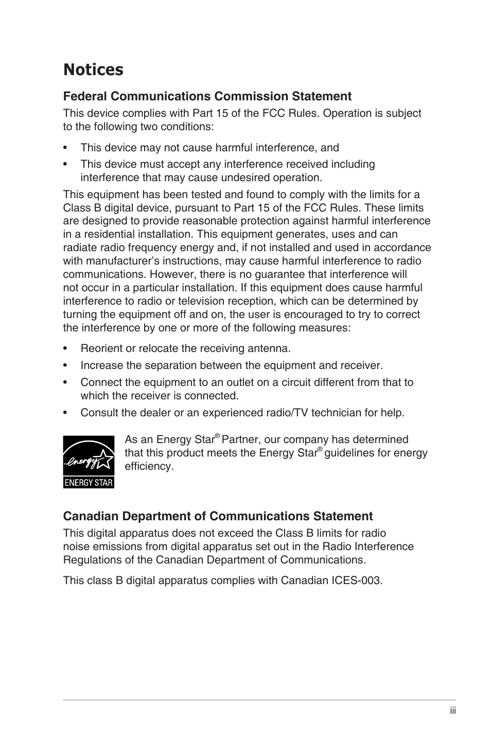 Notices | Asus LCD MONITOR VG278 Series User Manual | Page 3 / 24