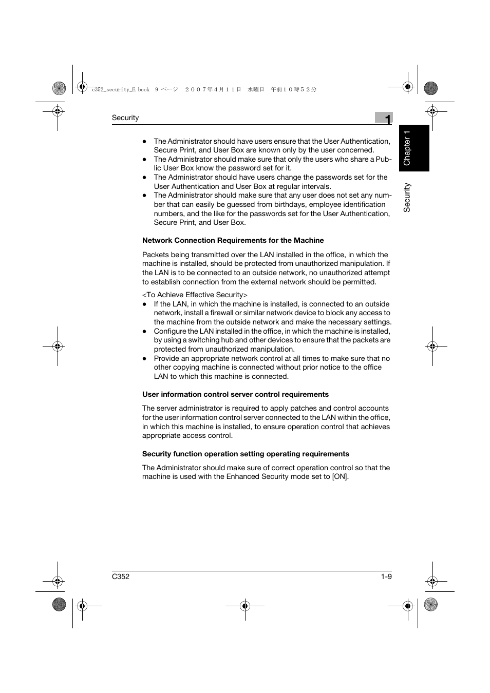 Network connection requirements for the machine | Konica Minolta bizhub C352 User Manual | Page 16 / 188