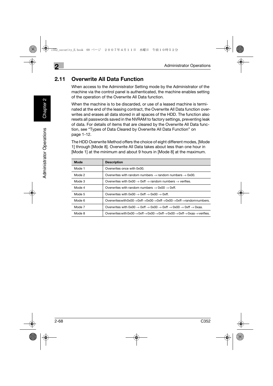 11 overwrite all data function, Overwrite all data function -68 | Konica Minolta bizhub C352 User Manual | Page 87 / 188