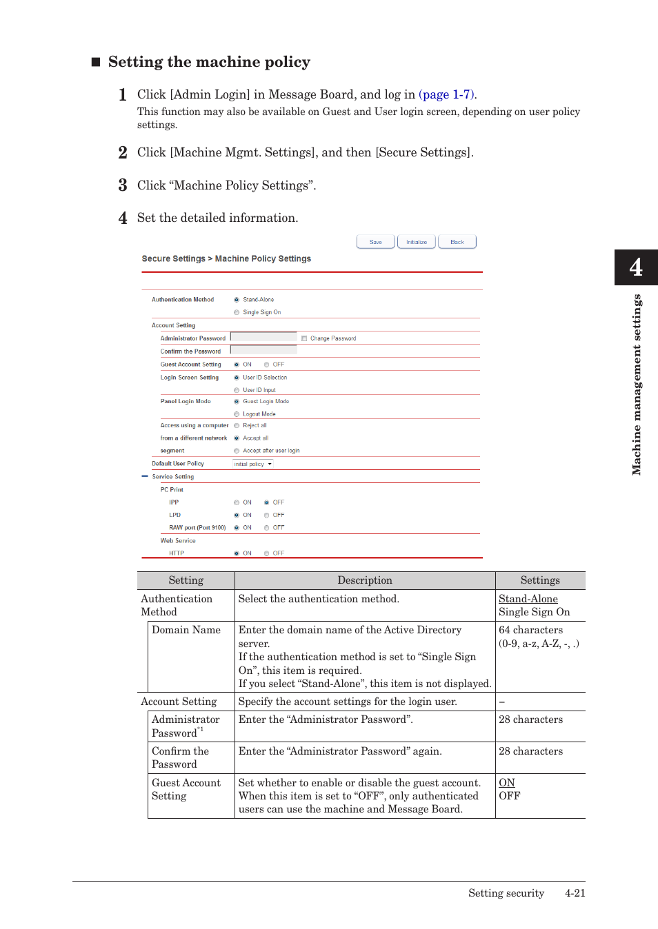 Setting the machine policy | Konica Minolta bizhub 25e User Manual | Page 102 / 140