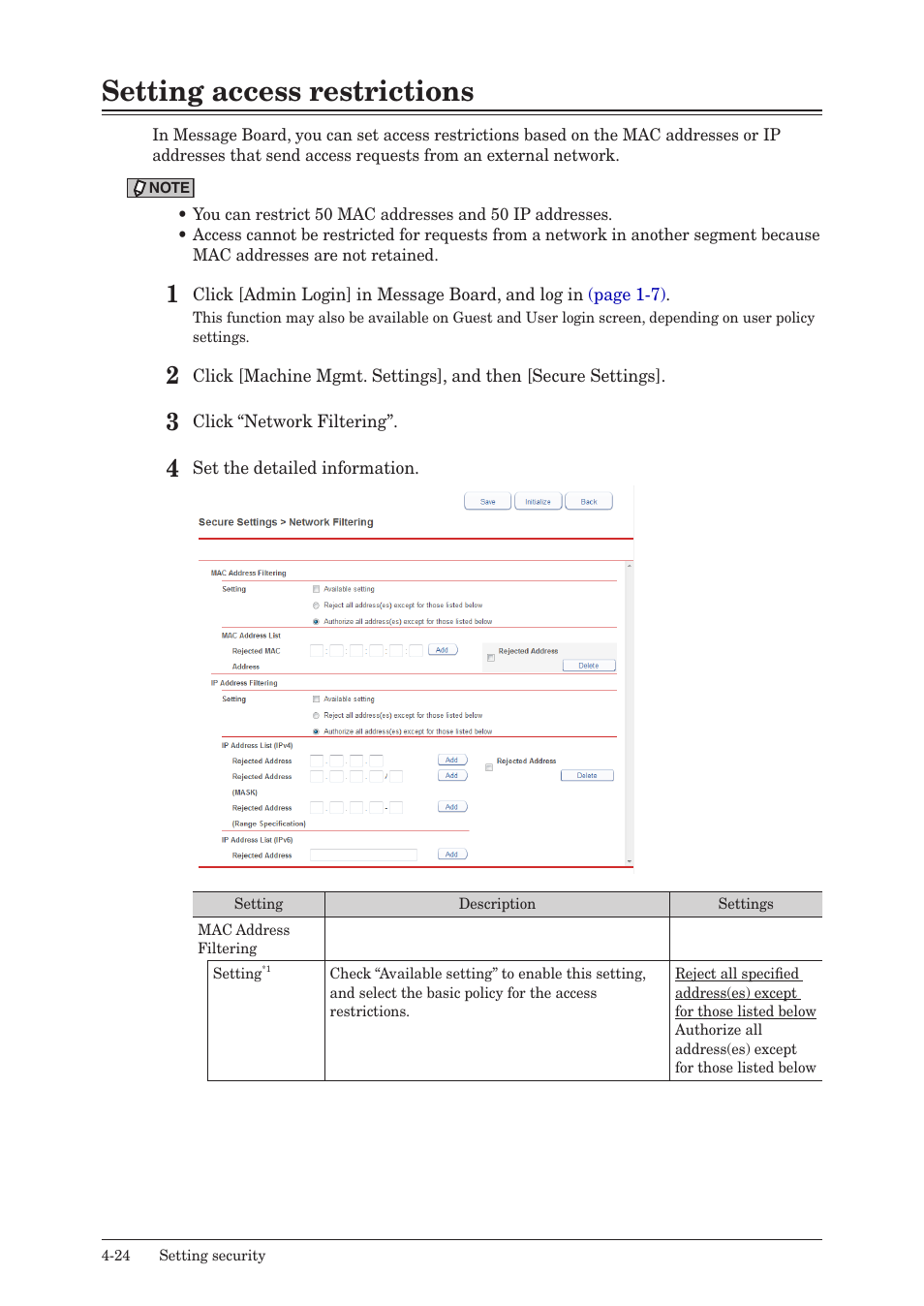 Setting access restrictions, Setting access restrictions -24 | Konica Minolta bizhub 25e User Manual | Page 105 / 140