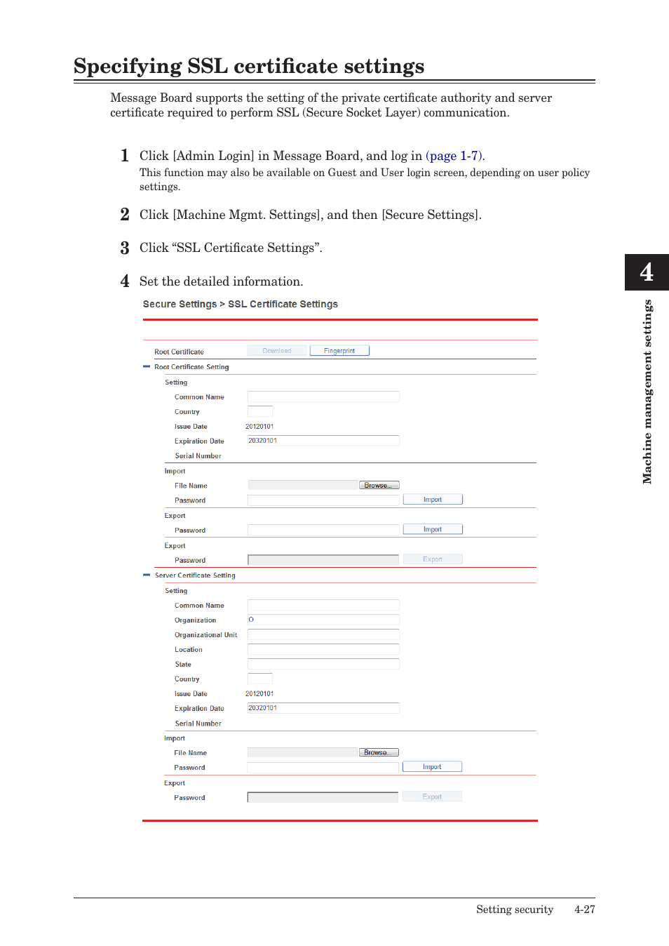 Specifying ssl certificate settings, Specifying ssl certificate settings -27 | Konica Minolta bizhub 25e User Manual | Page 108 / 140