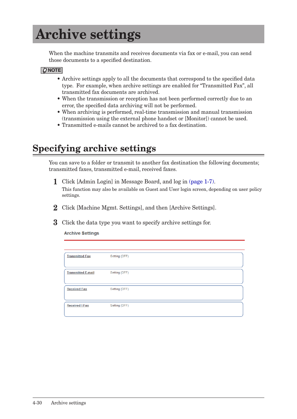 Archive settings, Specifying archive settings, Archive settings -30 | Specifying archive settings -30 | Konica Minolta bizhub 25e User Manual | Page 111 / 140