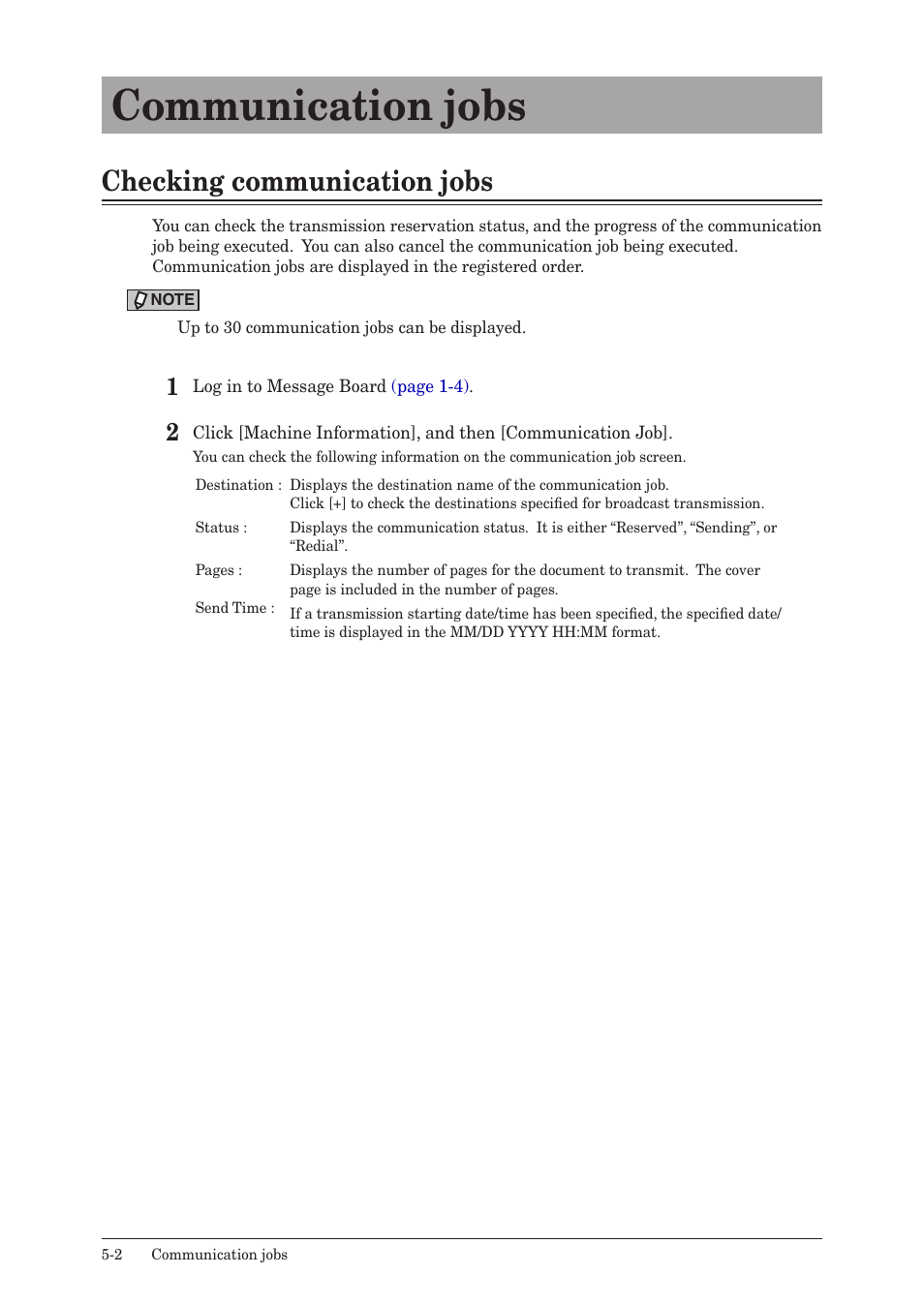 Communication jobs, Checking communication jobs, Communication jobs -2 | Checking communication jobs -2 | Konica Minolta bizhub 25e User Manual | Page 125 / 140