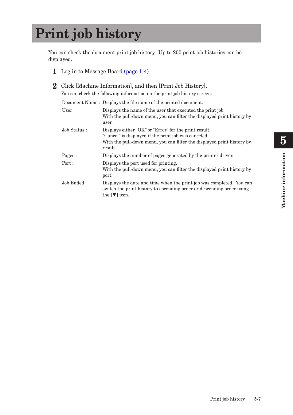 Print job history, Print job history -7 | Konica Minolta bizhub 25e User Manual | Page 130 / 140