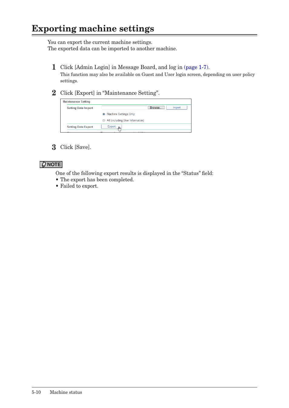 Exporting machine settings, Exporting machine settings -10 | Konica Minolta bizhub 25e User Manual | Page 133 / 140