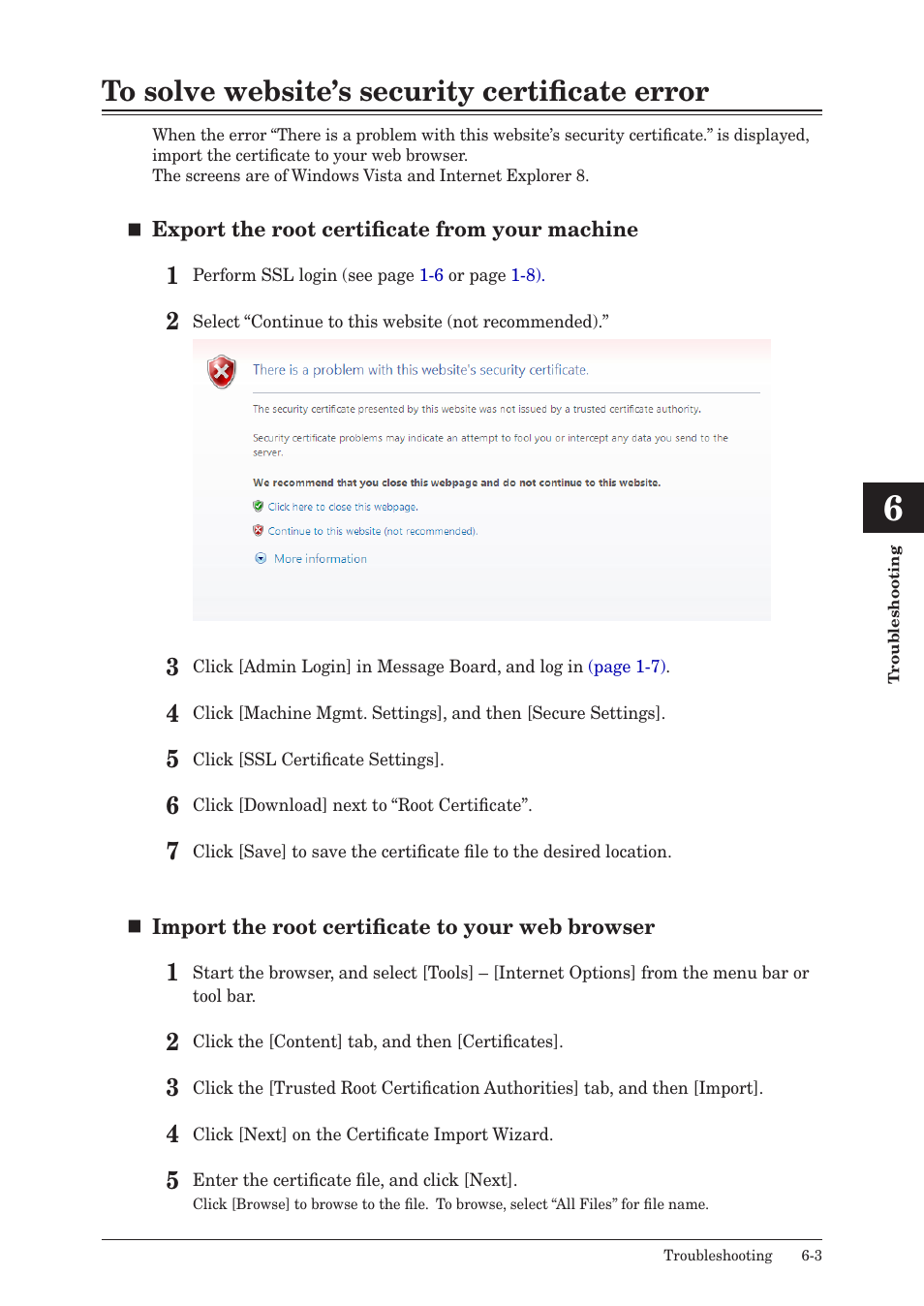 To solve website’s security certificate error, To solve website’s security certificate error -3, To solve website’s security certificate | Konica Minolta bizhub 25e User Manual | Page 138 / 140