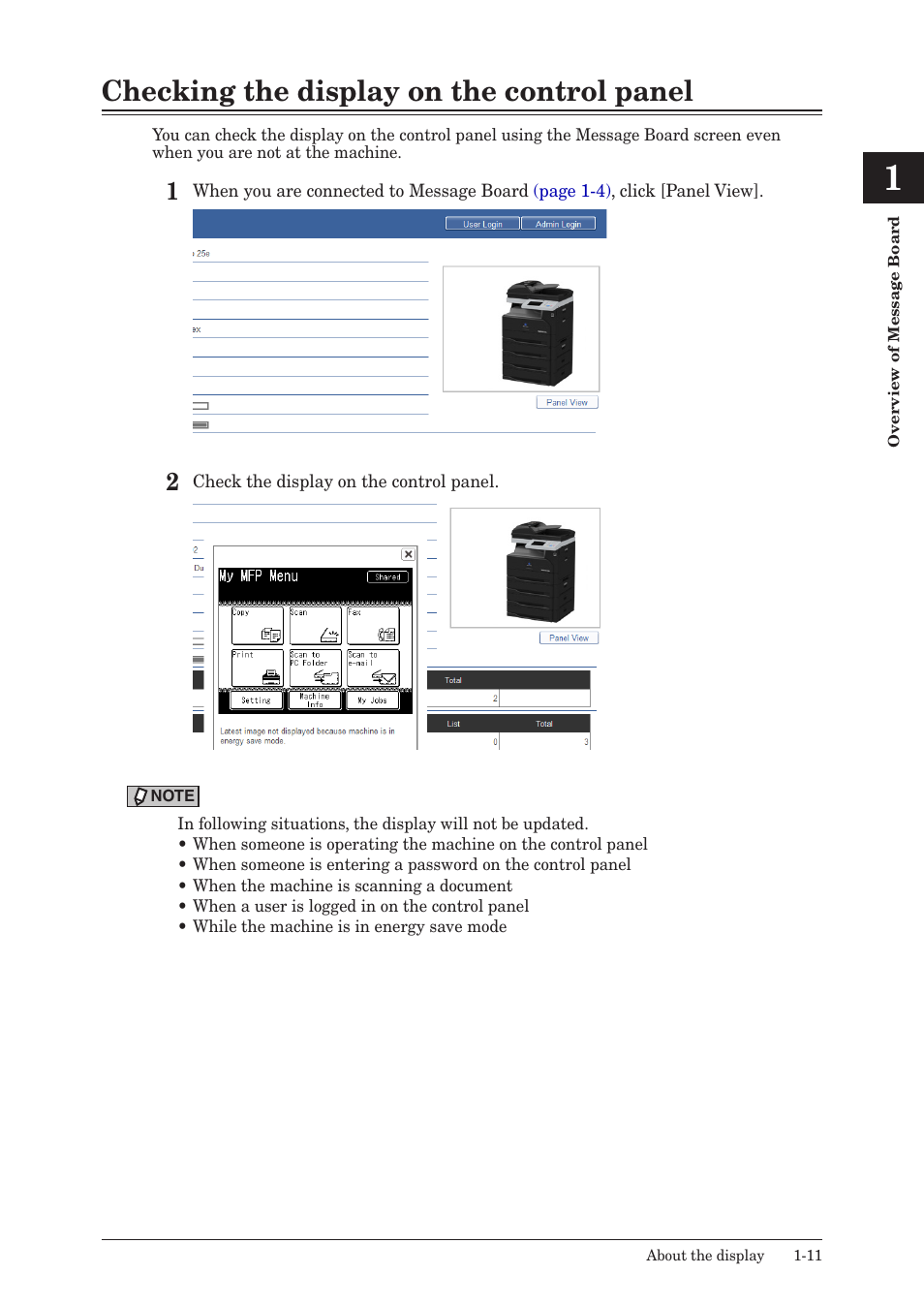 Checking the display on the control panel, Checking the display on the control panel -11 | Konica Minolta bizhub 25e User Manual | Page 18 / 140