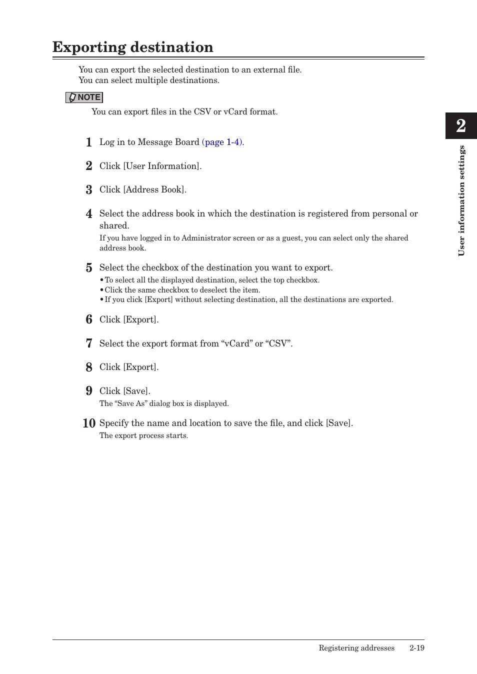 Exporting destination, Exporting destination -19 | Konica Minolta bizhub 25e User Manual | Page 38 / 140
