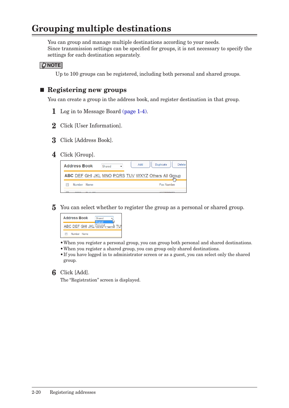 Grouping multiple destinations, Grouping multiple destinations -20 | Konica Minolta bizhub 25e User Manual | Page 39 / 140