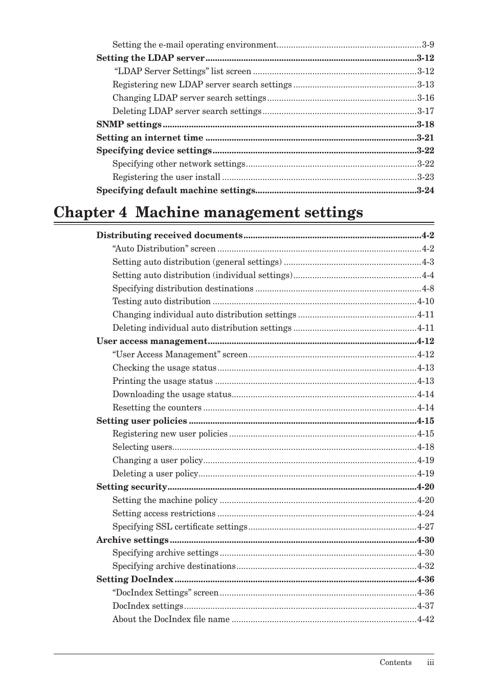 Chapter 4 machine management settings | Konica Minolta bizhub 25e User Manual | Page 4 / 140