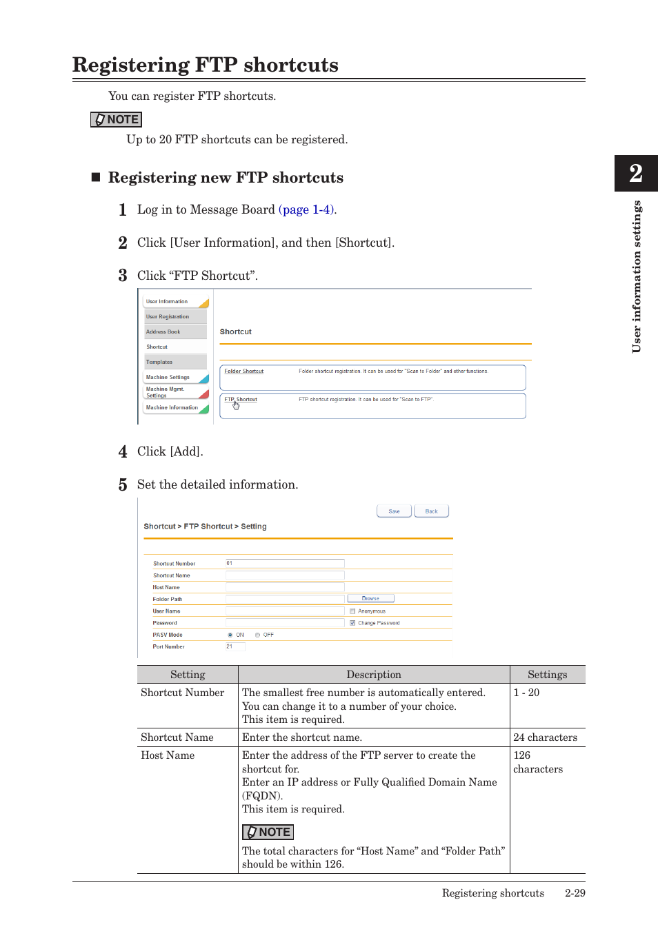 Registering ftp shortcuts, Registering ftp shortcuts -29 | Konica Minolta bizhub 25e User Manual | Page 48 / 140