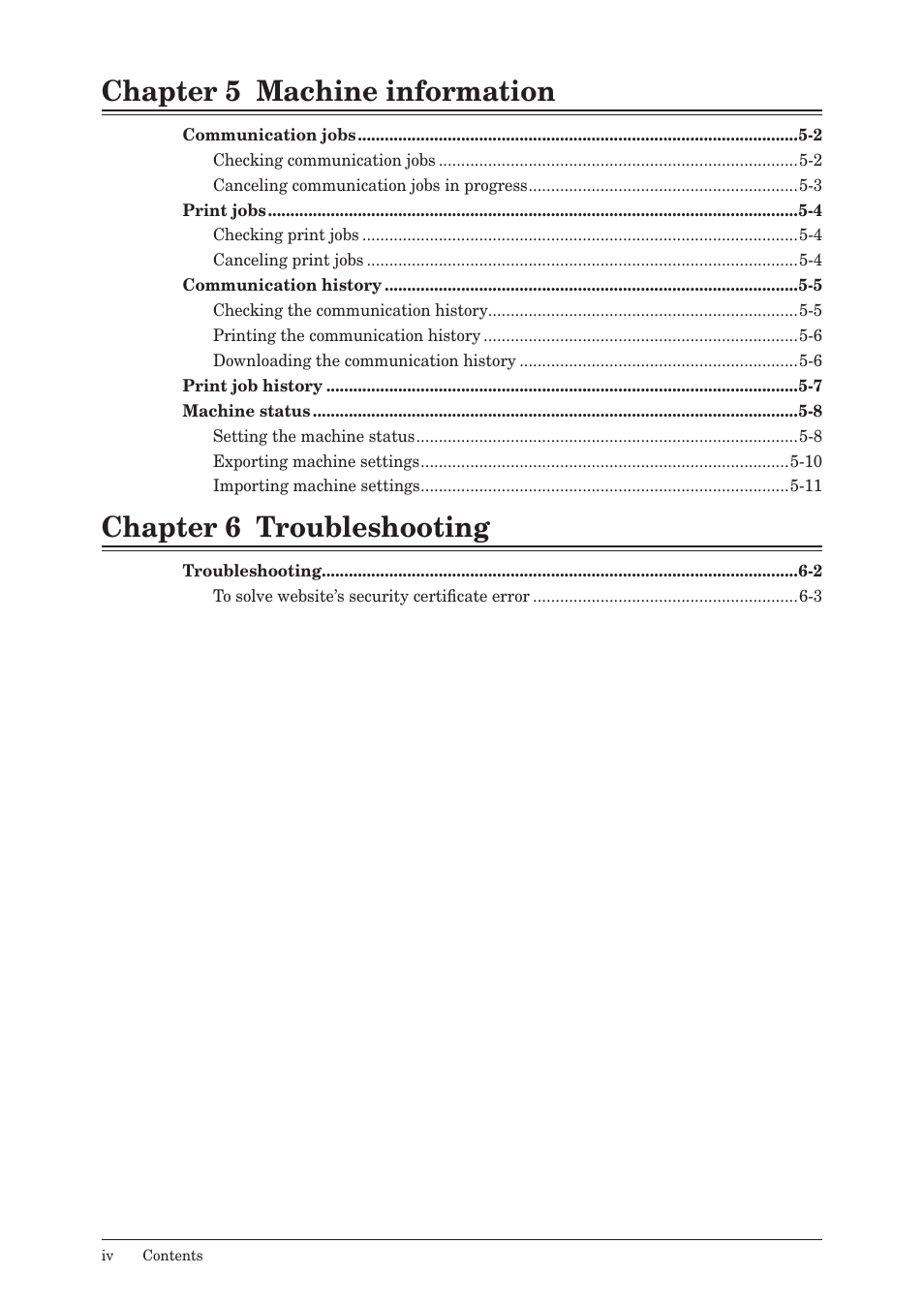 Chapter 5 machine information, Chapter 6 troubleshooting | Konica Minolta bizhub 25e User Manual | Page 5 / 140