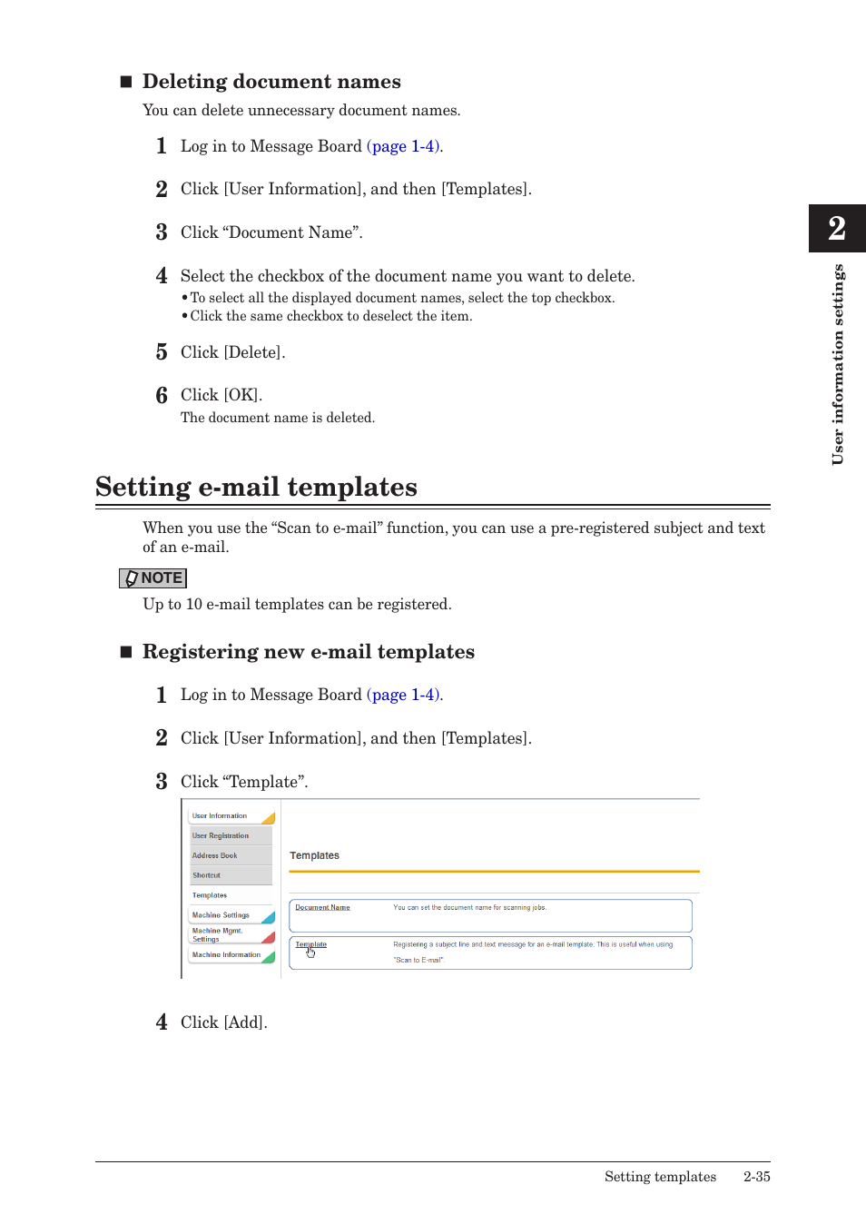 Setting e-mail templates, Setting e-mail templates -35 | Konica Minolta bizhub 25e User Manual | Page 54 / 140