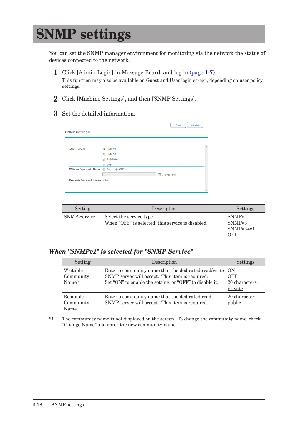 Snmp settings, Snmp settings -18 | Konica Minolta bizhub 25e User Manual | Page 75 / 140