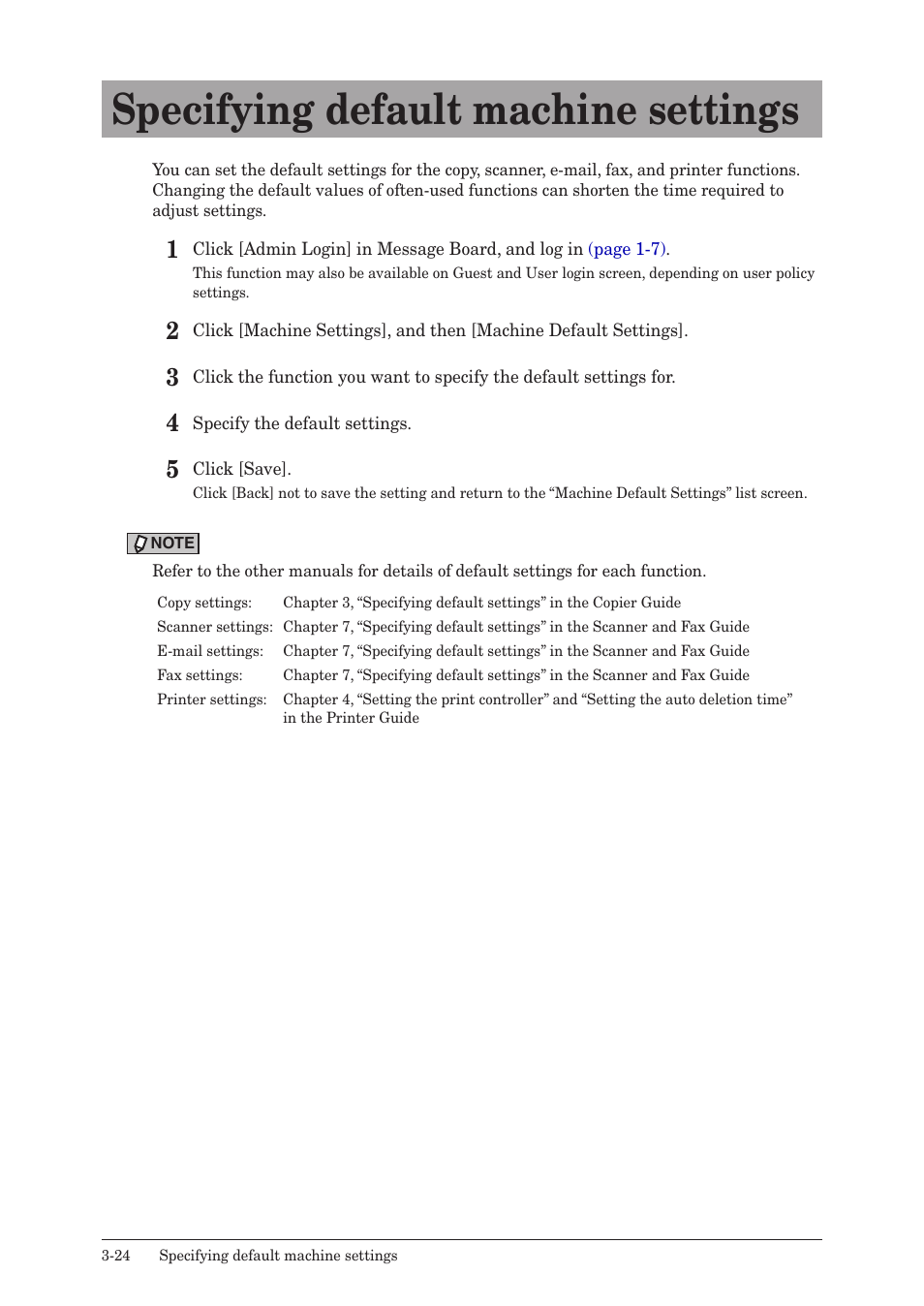 Specifying default machine settings, Specifying default machine settings -24, Specifying default machine | Konica Minolta bizhub 25e User Manual | Page 81 / 140