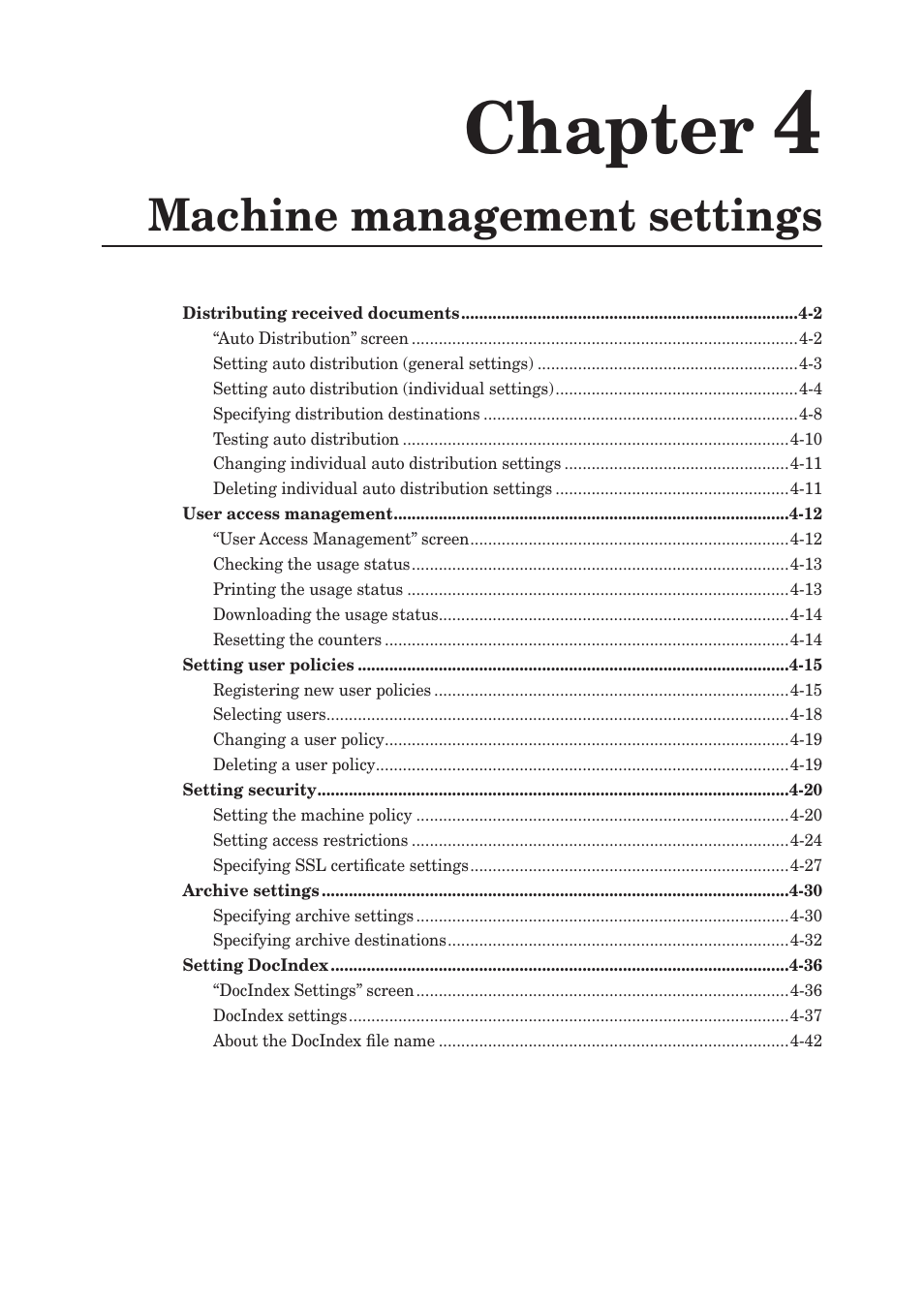 Chapter 4, Machine management settings, Chapter 4 machine management settings | Chapter | Konica Minolta bizhub 25e User Manual | Page 82 / 140