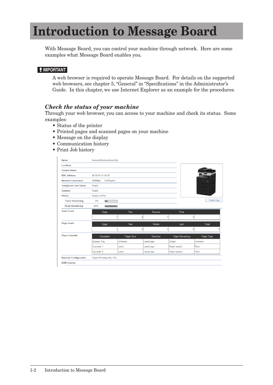 Introduction to message board, Introduction to message board -2 | Konica Minolta bizhub 25e User Manual | Page 9 / 140