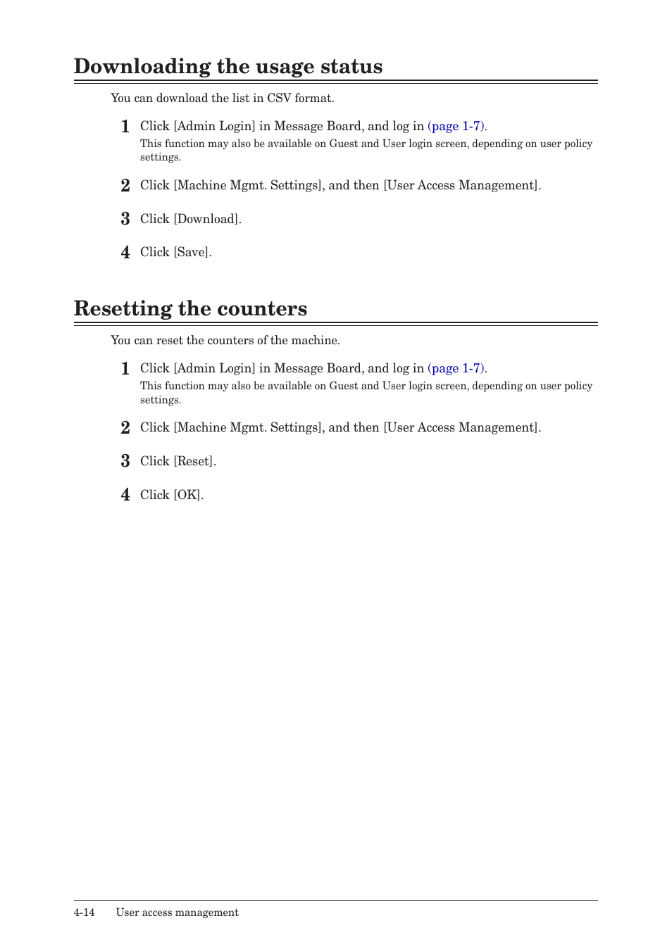 Downloading the usage status, Resetting the counters | Konica Minolta bizhub 25e User Manual | Page 95 / 140