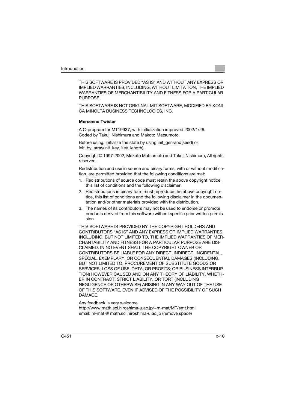 Mersenne twister | Konica Minolta bizhub C451 User Manual | Page 11 / 432