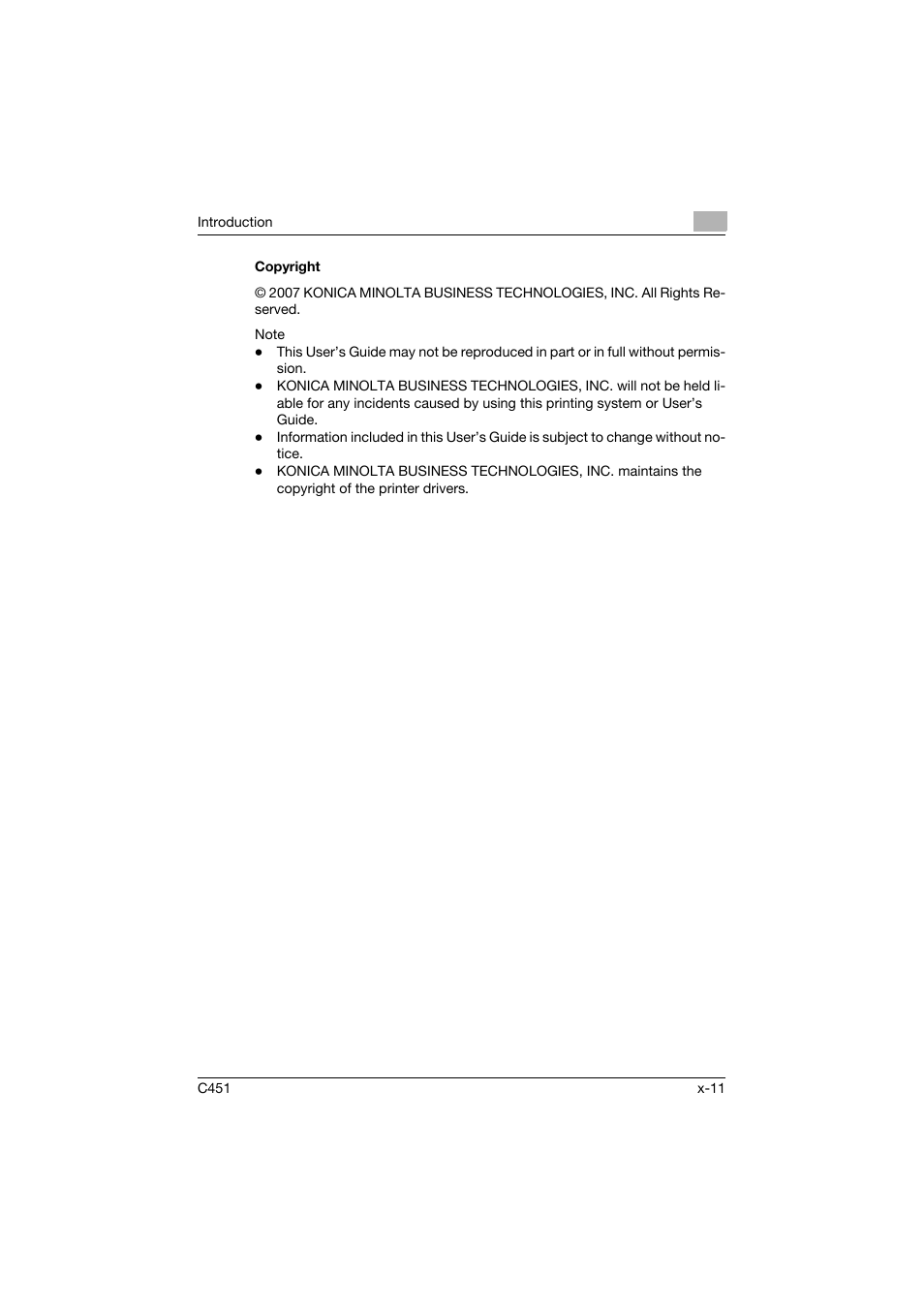 Copyright | Konica Minolta bizhub C451 User Manual | Page 12 / 432