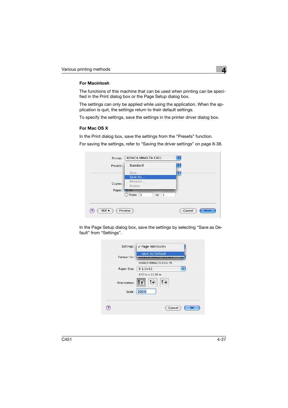 For macintosh, For mac os x, For macintosh -27 for mac os x -27 | Konica Minolta bizhub C451 User Manual | Page 144 / 432