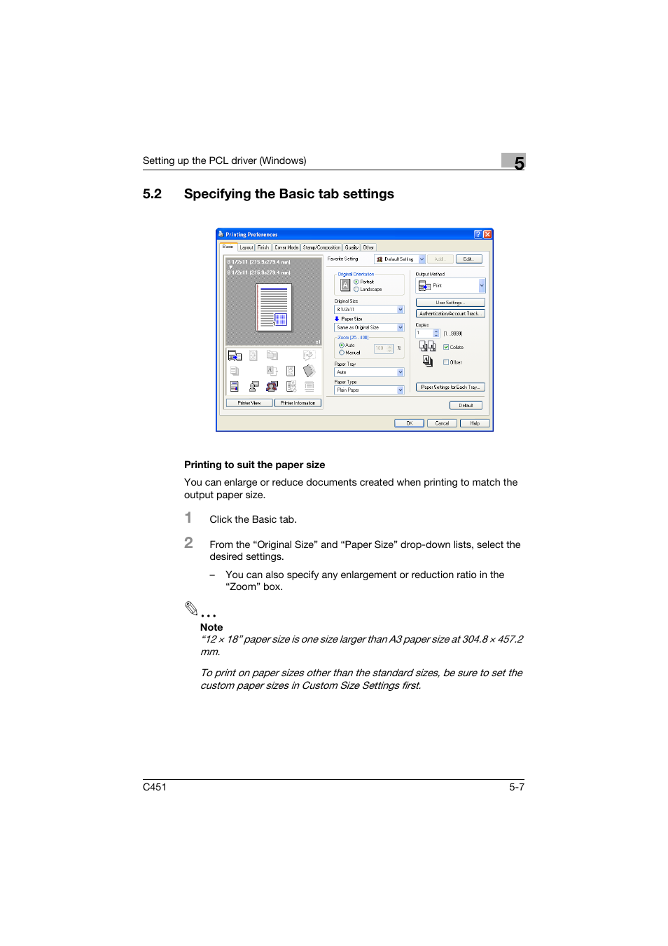 2 specifying the basic tab settings, Printing to suit the paper size, Specifying the basic tab settings -7 | Printing to suit the paper size -7 | Konica Minolta bizhub C451 User Manual | Page 152 / 432