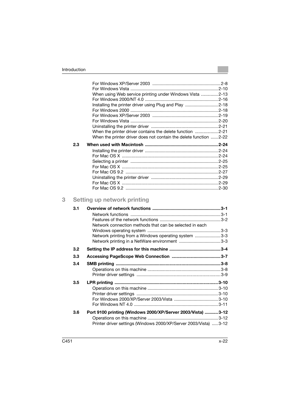 3setting up network printing | Konica Minolta bizhub C451 User Manual | Page 23 / 432