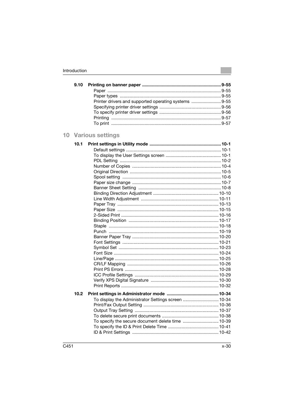 10 various settings | Konica Minolta bizhub C451 User Manual | Page 31 / 432