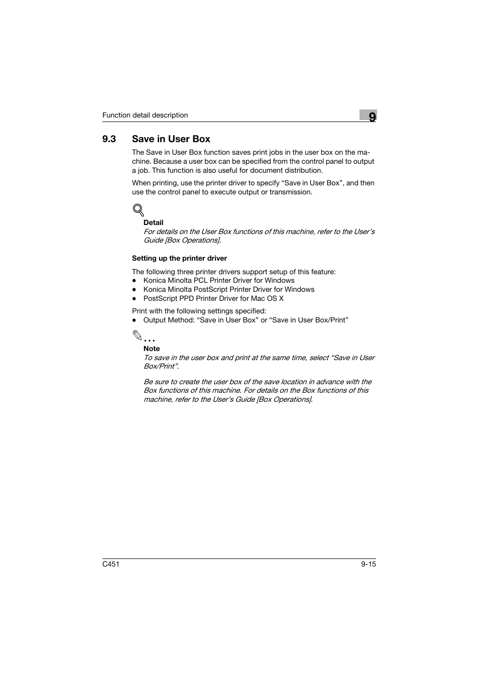 3 save in user box, Setting up the printer driver, Save in user box -15 | Setting up the printer driver -15 | Konica Minolta bizhub C451 User Manual | Page 312 / 432