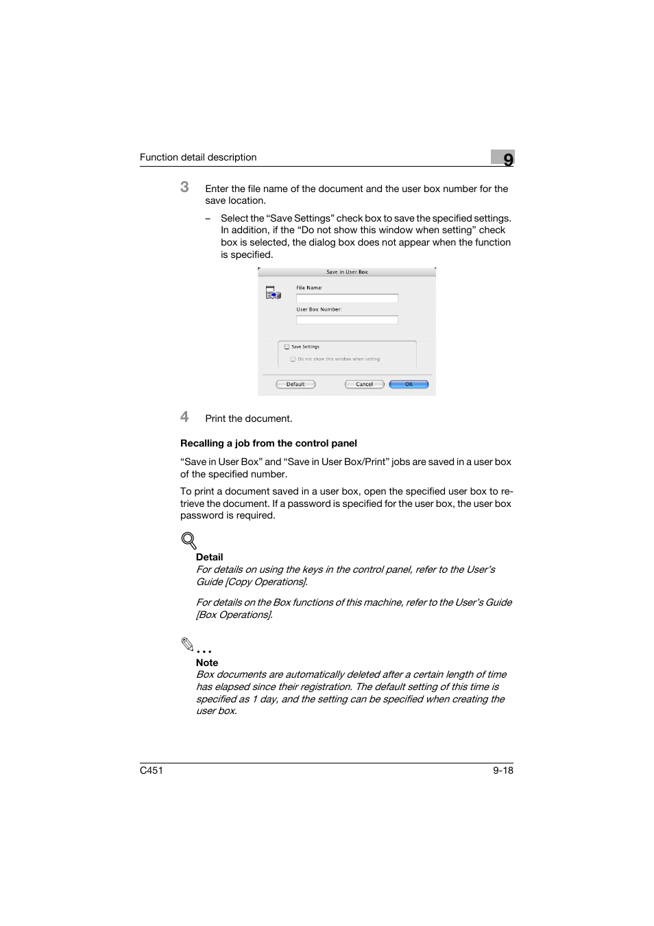 Recalling a job from the control panel, Recalling a job from the control panel -18 | Konica Minolta bizhub C451 User Manual | Page 315 / 432