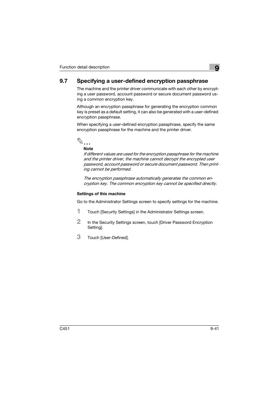 7 specifying a user-defined encryption passphrase, Settings of this machine, Settings of this machine -41 | Konica Minolta bizhub C451 User Manual | Page 338 / 432