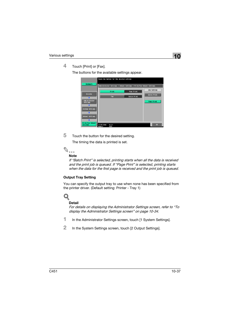 Output tray setting, Output tray setting -37 | Konica Minolta bizhub C451 User Manual | Page 393 / 432