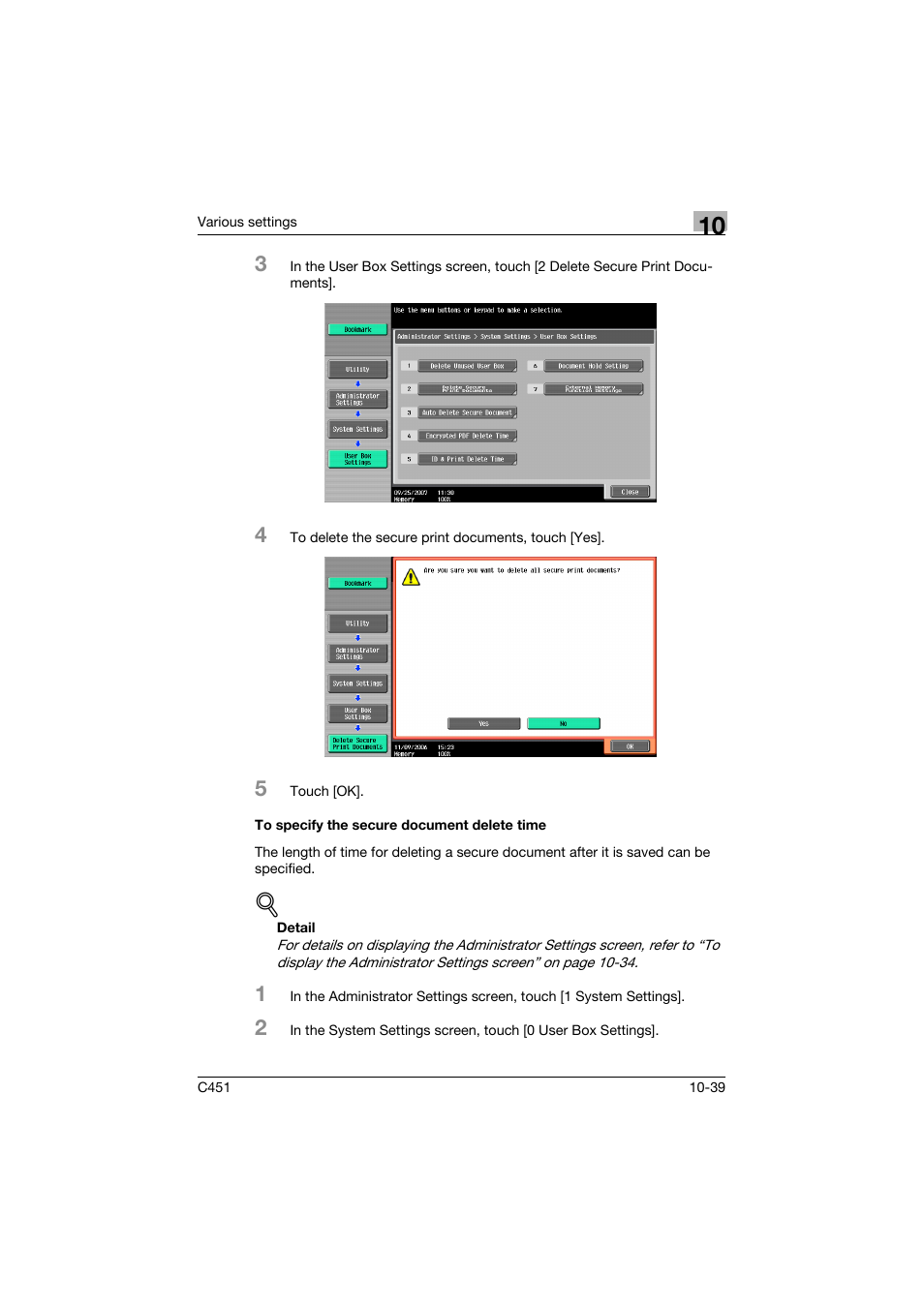 To specify the secure document delete time, To specify the secure document delete time -39 | Konica Minolta bizhub C451 User Manual | Page 395 / 432