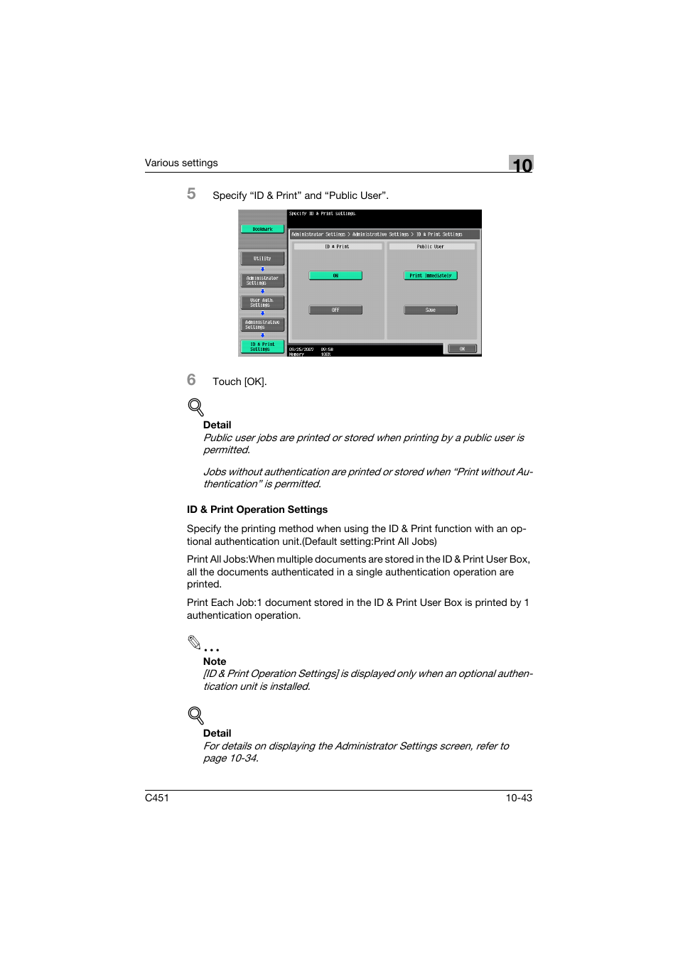 Id & print operation settings, Id & print operation settings -43 | Konica Minolta bizhub C451 User Manual | Page 399 / 432