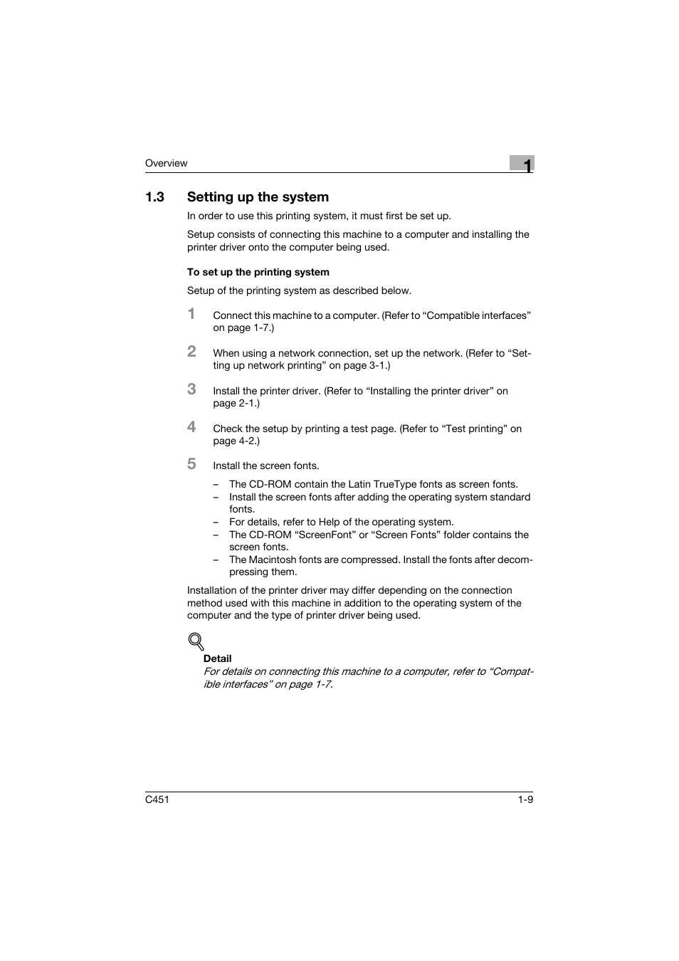 3 setting up the system, To set up the printing system, Setting up the system -9 | To set up the printing system -9 | Konica Minolta bizhub C451 User Manual | Page 44 / 432