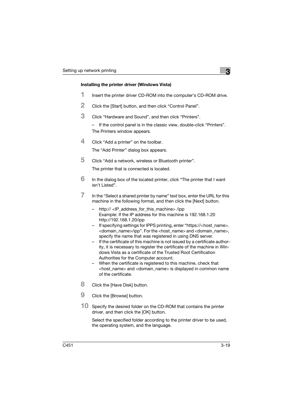 Installing the printer driver (windows vista), Installing the printer driver (windows vista) -19 | Konica Minolta bizhub C451 User Manual | Page 94 / 432