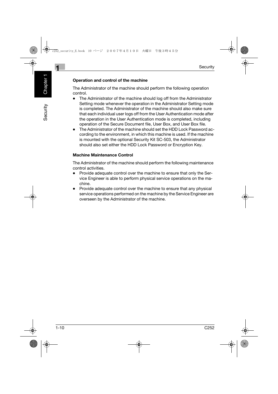 Operation and control of the machine, Machine maintenance control | Konica Minolta BIZHUB C252 User Manual | Page 17 / 188