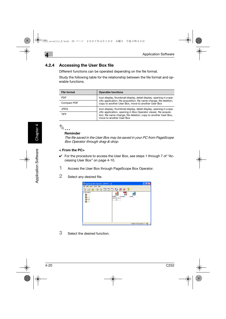 4 accessing the user box file, From the pc, Accessing the user box file -20 < from the pc> -20 | Konica Minolta BIZHUB C252 User Manual | Page 175 / 188