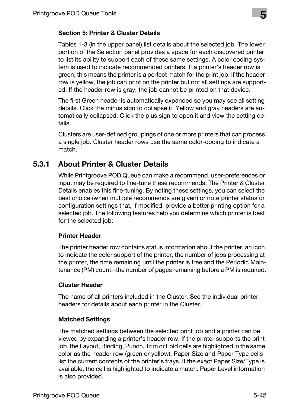 About printer & cluster details -42 | Konica Minolta Printgroove User Manual | Page 113 / 195