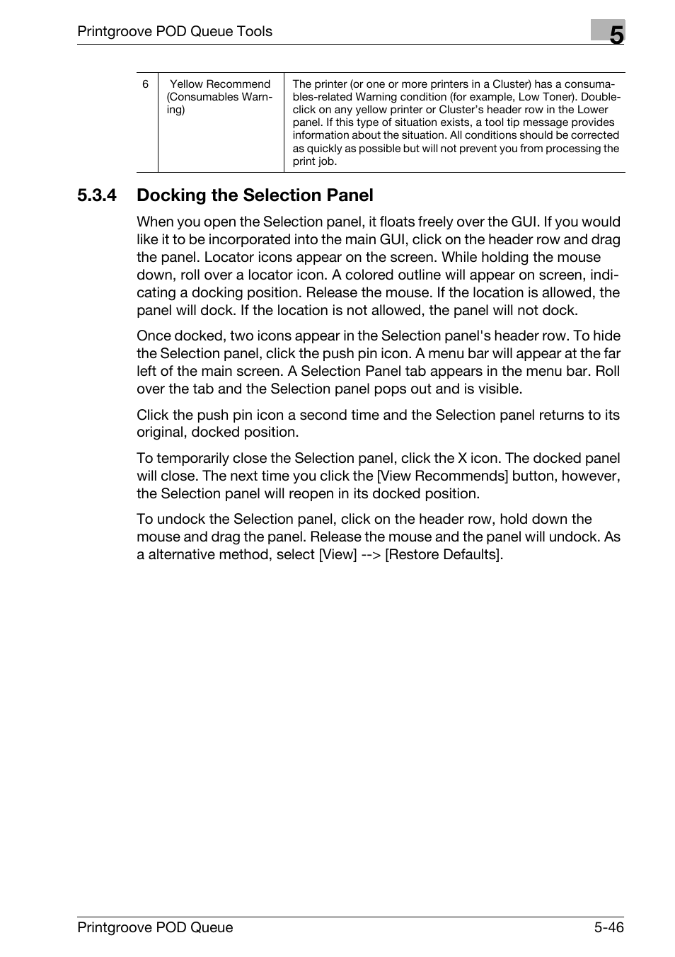 Docking the selection panel -46 | Konica Minolta Printgroove User Manual | Page 117 / 195