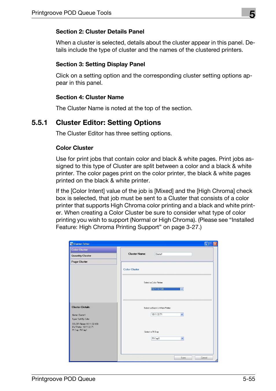 Cluster editor: setting options -55 | Konica Minolta Printgroove User Manual | Page 126 / 195