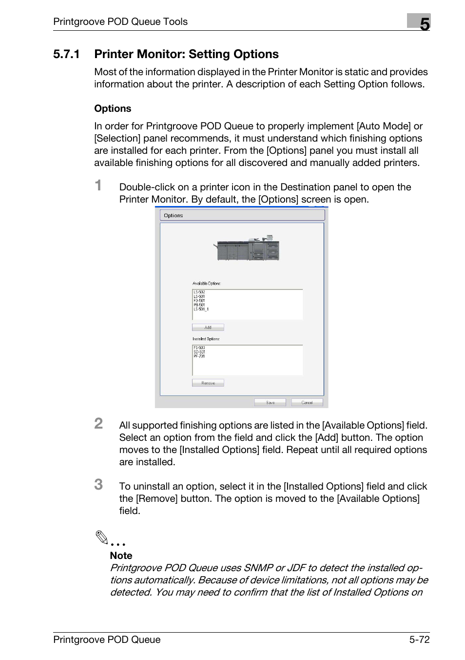 Printer monitor: setting options -72 | Konica Minolta Printgroove User Manual | Page 143 / 195