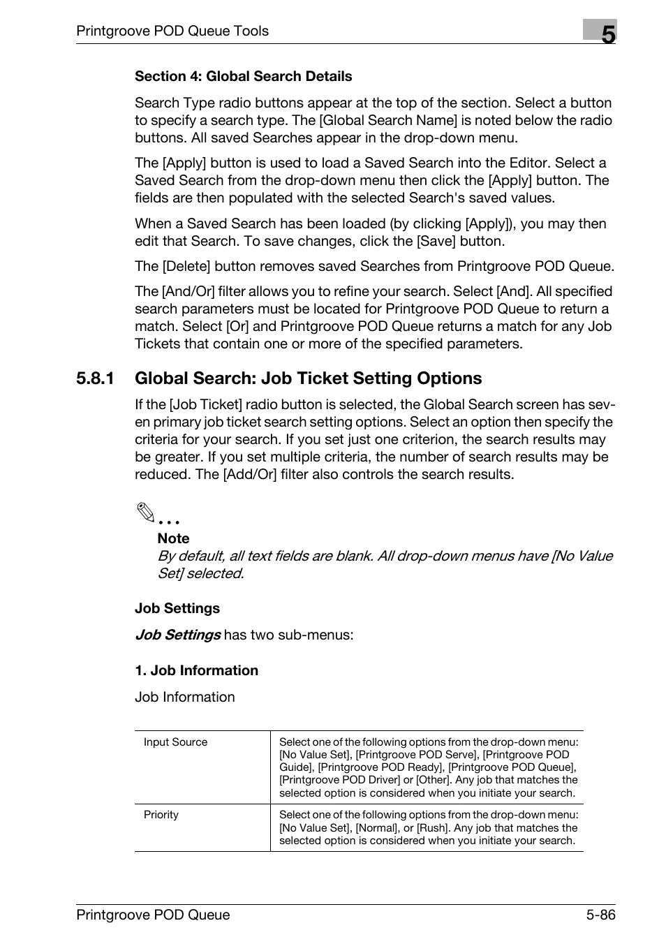 Global search: job ticket setting options -86 | Konica Minolta Printgroove User Manual | Page 157 / 195