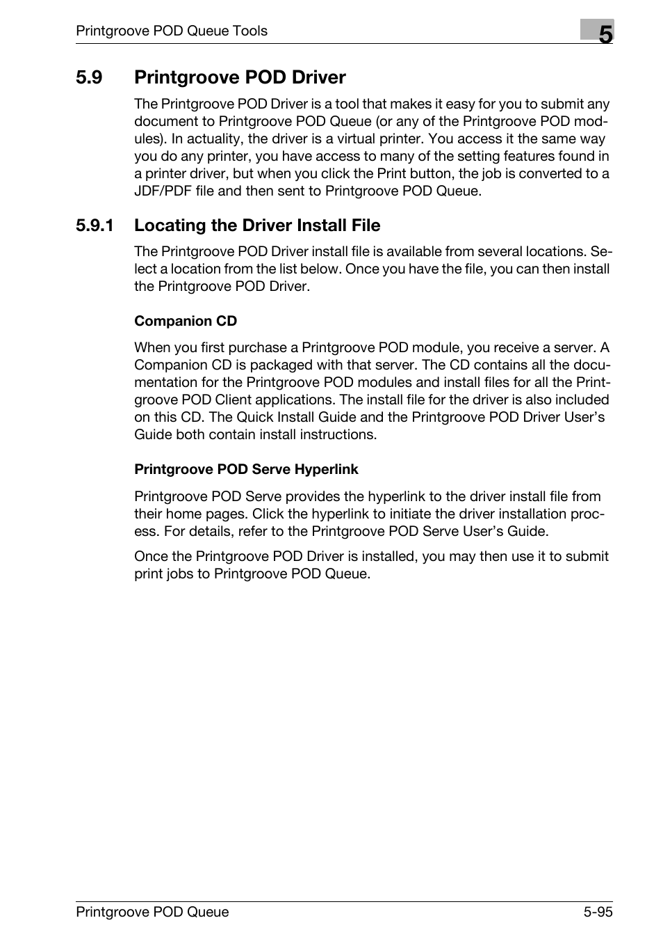 9 printgroove pod driver, Printgroove pod driver -95, Locating the driver install file -95 | Konica Minolta Printgroove User Manual | Page 166 / 195