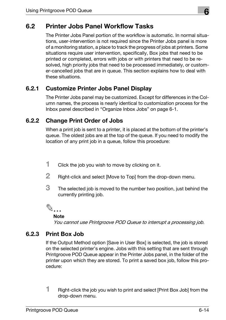 2 printer jobs panel workflow tasks, Printer jobs panel workflow tasks -14, Customize printer jobs panel display -14 | Change print order of jobs -14, Print box job -14 | Konica Minolta Printgroove User Manual | Page 180 / 195