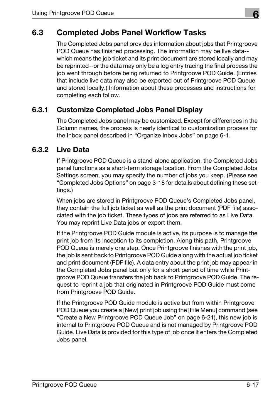 3 completed jobs panel workflow tasks, Completed jobs panel workflow tasks -17, Customize completed jobs panel display -17 | Live data -17 | Konica Minolta Printgroove User Manual | Page 183 / 195