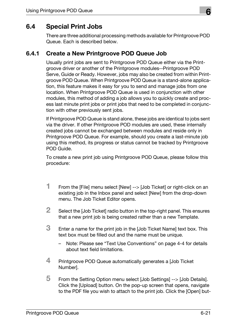 4 special print jobs, Special print jobs -21, Create a new printgroove pod queue job -21 | Konica Minolta Printgroove User Manual | Page 187 / 195